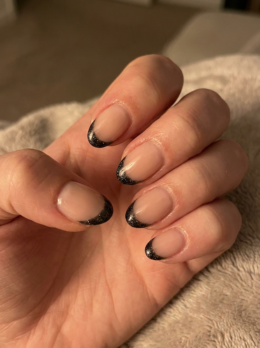 Black Glitter French als Schwarze Nägel Ideen Inspiration 2026